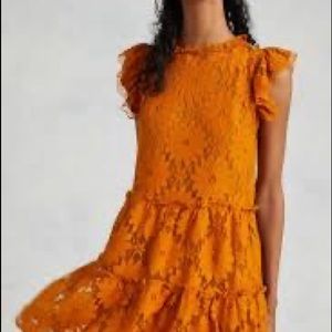 Anthropologie Blue Tassel Tiered Lace Tunic Dress